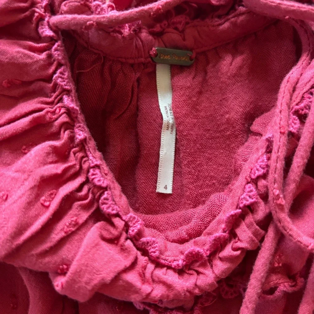 Free People Cruel Intentions Mini Dress Raspberry Peasant Ruffle Boho Womens 4 - Picture 5 of 8